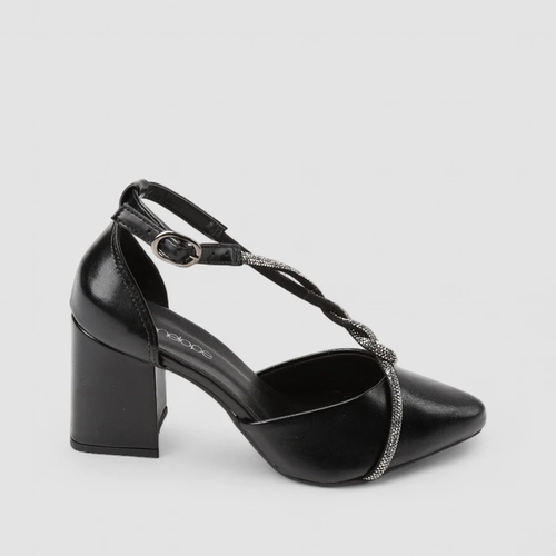Scarpin Feminino Penélope Tiras Cruzadas Strass Preto