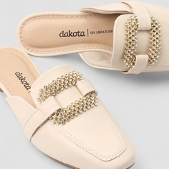 Mule Feminino Dakota Fivela Strass Bege
