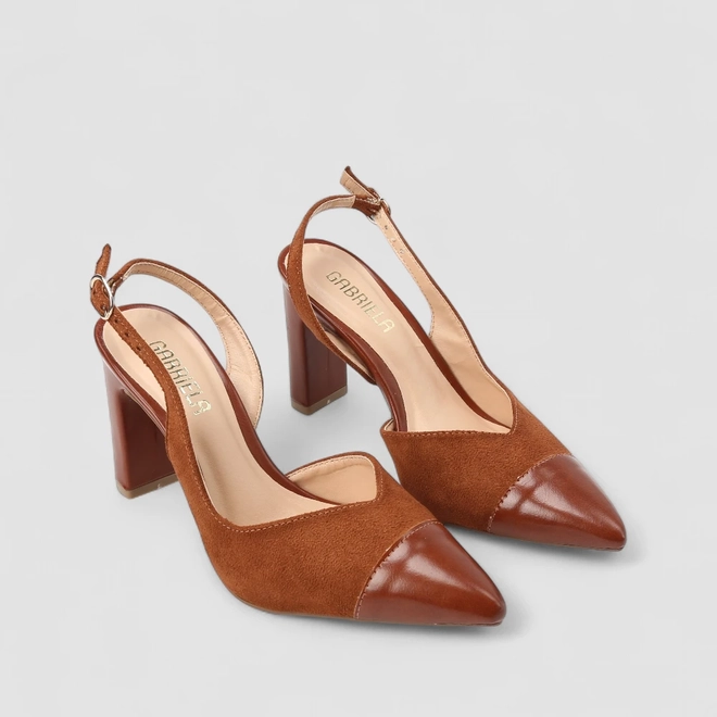 Scarpin Slingback Feminino Gabriela Camurça Caramelo