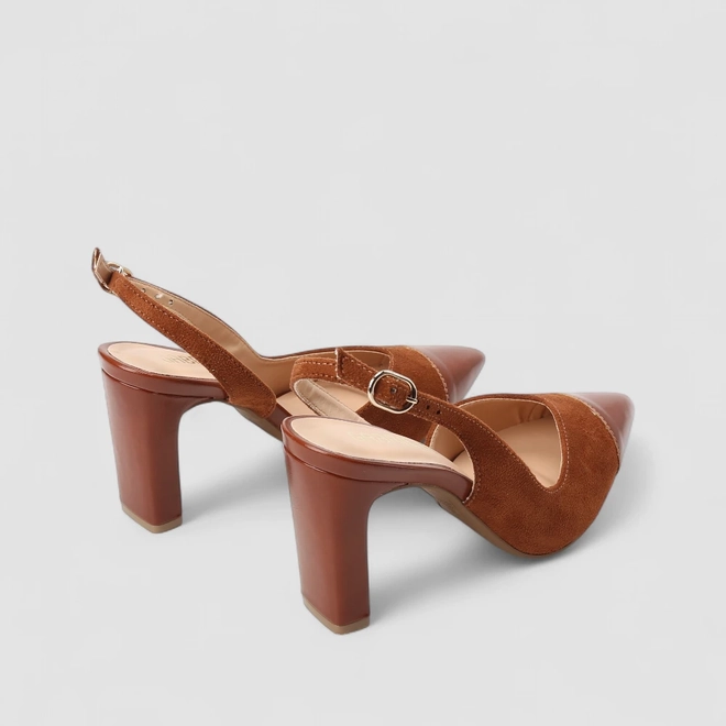 Scarpin Slingback Feminino Gabriela Camurça Caramelo