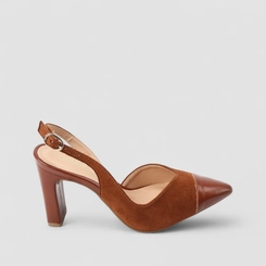 Scarpin Slingback Feminino Gabriela Camurça Caramelo