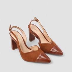 Scarpin Slingback Feminino Gabriela Camurça Caramelo
