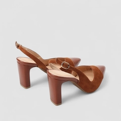 Scarpin Slingback Feminino Gabriela Camurça Caramelo