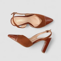 Scarpin Slingback Feminino Gabriela Camurça Caramelo