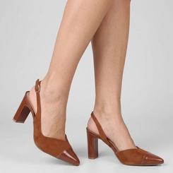 Scarpin Slingback Feminino Gabriela Camurça Caramelo