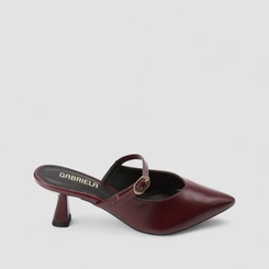 Mule Feminina Gabriela Salto Taça Fivela Vinho