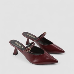 Mule Feminina Gabriela Salto Taça Fivela Vinho