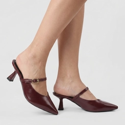 Mule Feminina Gabriela Salto Taça Fivela Vinho