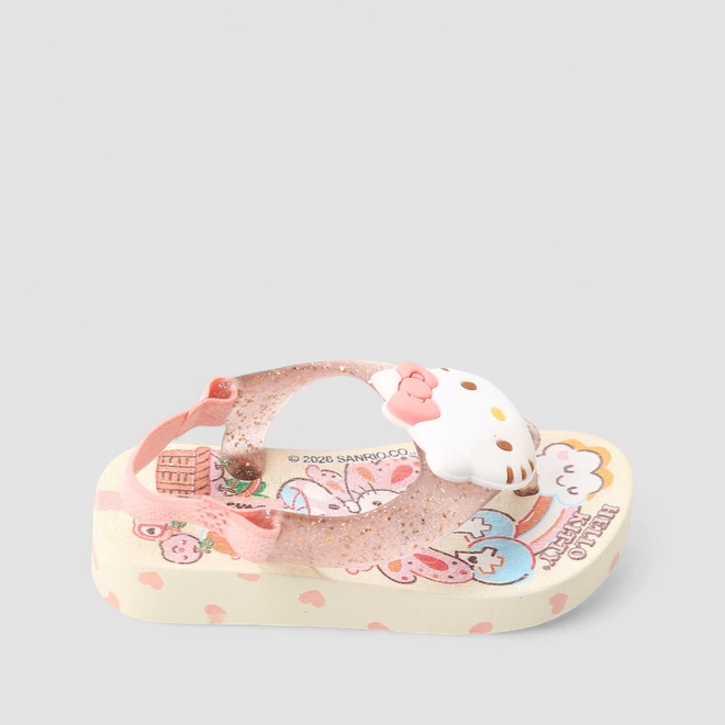 Chinelo Bebê Ipanema Hello Kitty Glitter Rosa & Bege