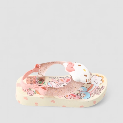 Chinelo Bebê Ipanema Hello Kitty Glitter Rosa & Bege
