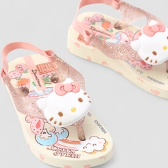 Chinelo Bebê Ipanema Hello Kitty Glitter Rosa & Bege