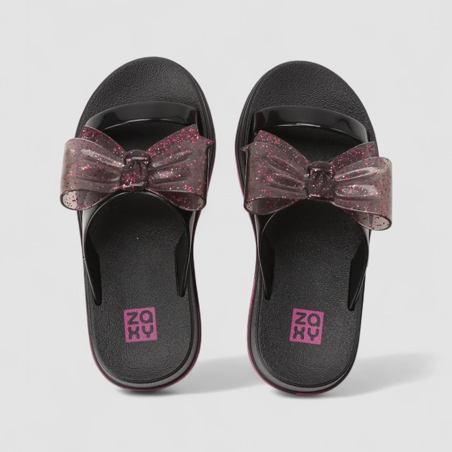Sandália Infantil Zaxy Detalhe Laço Glitter Preto