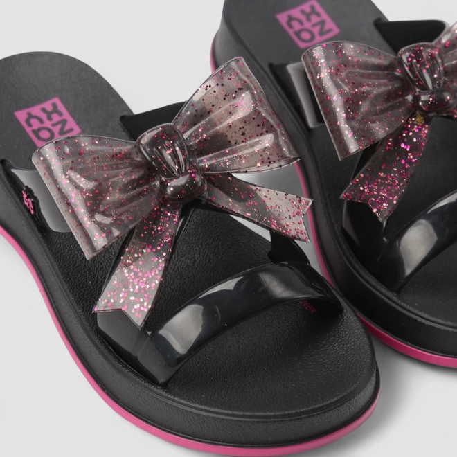 Sandália Infantil Zaxy Detalhe Laço Glitter Preto