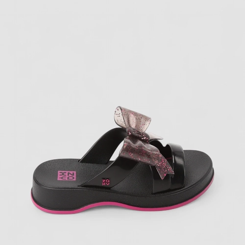Sandália Infantil Zaxy Detalhe Laço Glitter Preto