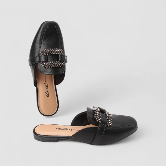 Mule Feminina Dakota Fivela Strass Preta