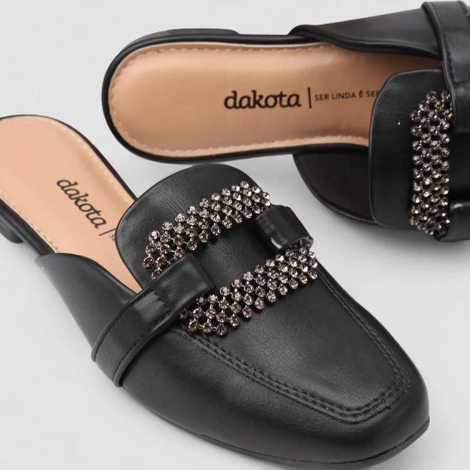 Mule Feminina Dakota Fivela Strass Preta