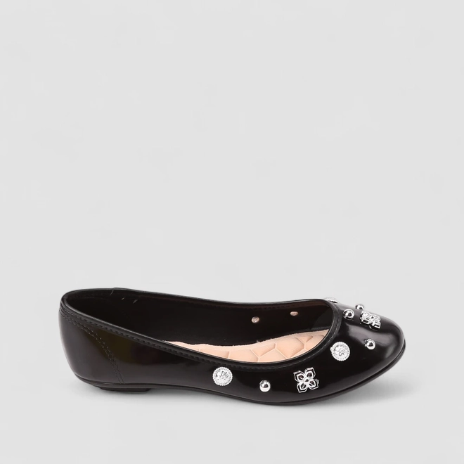Sapatilha Feminina Moleca Verniz Apliques Preta