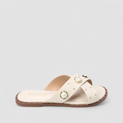 Tamanco Rasteiro Feminino Gabriela Pedraria & Rebite Off White