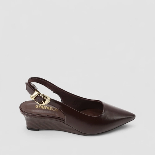 Scarpin Slingback Feminino Gabriela Anabela Fivela Marrom