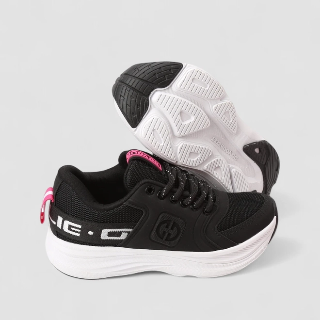Tênis Casual Feminino Ollie Originals Mesh Detalhes Rosa Preto