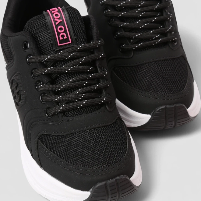 Tênis Casual Feminino Ollie Originals Mesh Detalhes Rosa Preto