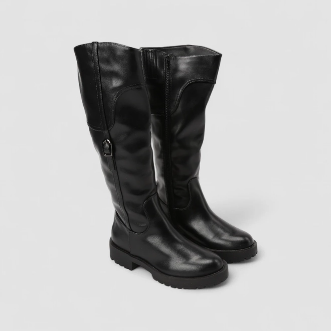 Bota Feminina Sua Cia Cano Alto Detalhe Fivela Preta