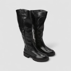 Bota Feminina Sua Cia Cano Alto Detalhe Fivela Preta