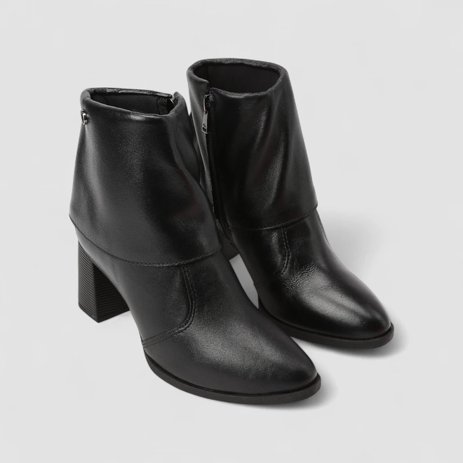 Ankle Boot Feminina Dakota Salto Bloco Detalhe Capa Preto