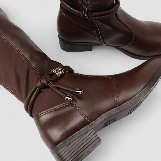 Bota Feminina Mississipi Cano Alto Pespontos Detalhe Amarração Marrom