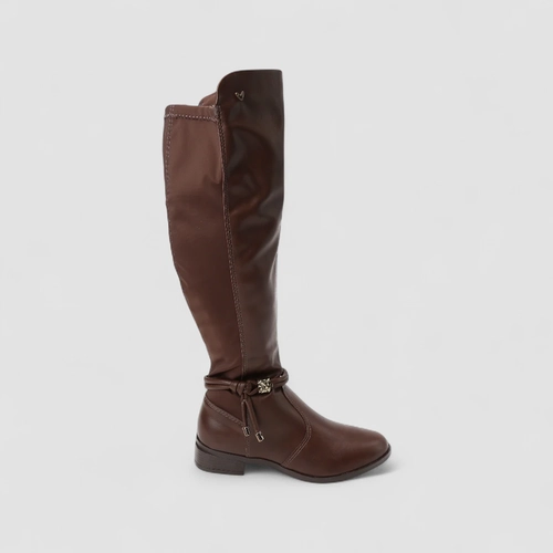 Bota Feminina Mississipi Cano Alto Pespontos Detalhe Amarração Marrom