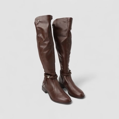 Bota Feminina Mississipi Cano Alto Pespontos Detalhe Amarração Marrom