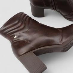 Ankle Boot Feminina Dakota Salto Bloco Pespontos Marrom