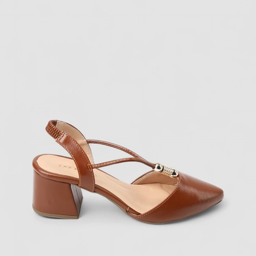 Scarpin Slingback Feminino Penélope Detalhe Metalizado Caramelo