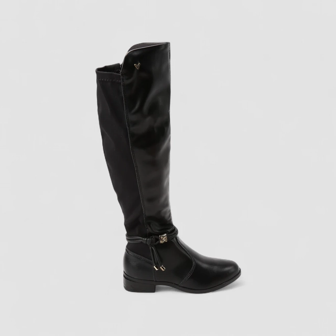 Bota Feminina Mississipi Cano Alto Detalhe Metalizado Tiras & Nó Preta