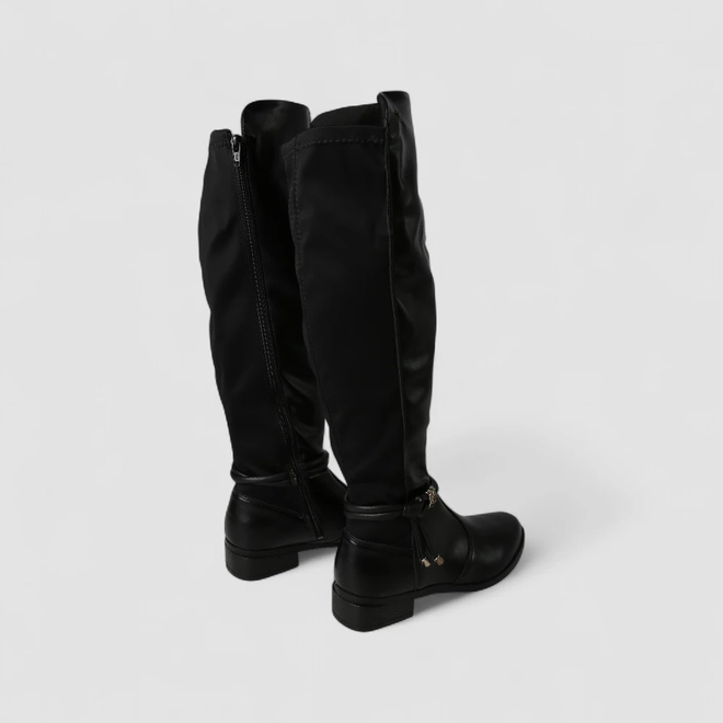 Bota Feminina Mississipi Cano Alto Detalhe Metalizado Tiras & Nó Preta