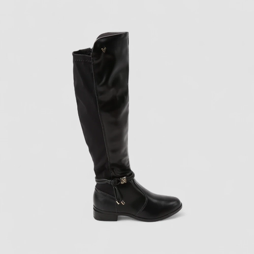 Bota Feminina Mississipi Cano Alto Detalhe Metalizado Tiras & Nó Preta