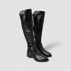 Bota Feminina Mississipi Cano Alto Detalhe Metalizado Tiras & Nó Preta