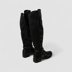 Bota Feminina Mississipi Cano Alto Detalhe Metalizado Tiras & Nó Preta