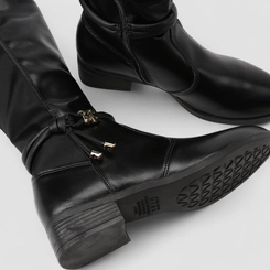 Bota Feminina Mississipi Cano Alto Detalhe Metalizado Tiras & Nó Preta