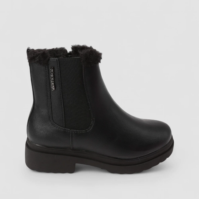 Bota Chelsea Feminina Via Marte Cano Médio Com Pelúcia & Zíper Preto