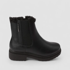 Bota Chelsea Feminina Via Marte Cano Médio Com Pelúcia & Zíper Preto