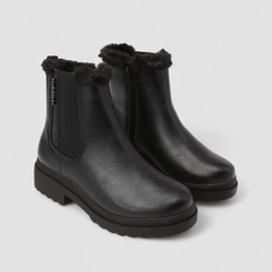 Bota Chelsea Feminina Via Marte Cano Médio Com Pelúcia & Zíper Preto