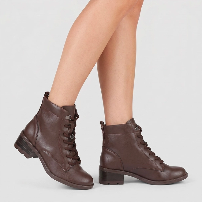 Bota Coturno Feminina Via Marte Salto Bloco Marrom