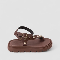 Sandalia Feminina Moleca Detalhe Tachas Marrom