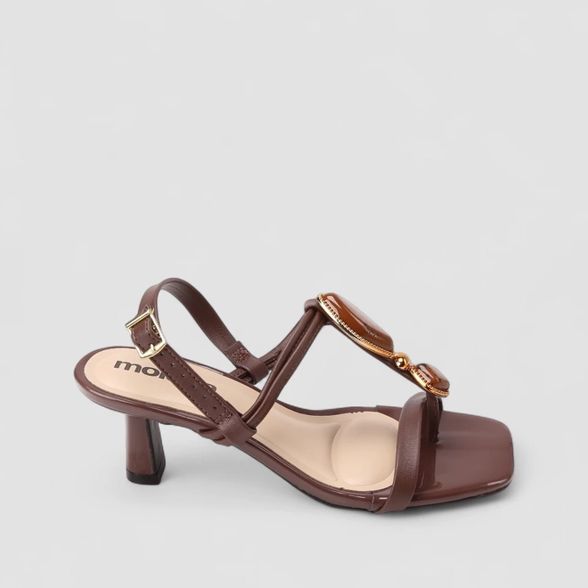 Sandália Feminina Moleca Detalhe Pedraria Marrom