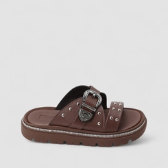 Tamanco Feminino Moleca Fivela Detalhe Tachas & Strass Marrom