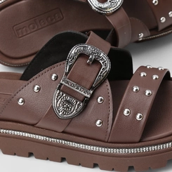 Tamanco Feminino Moleca Fivela Detalhe Tachas & Strass Marrom