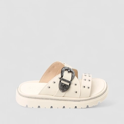 Tamanco Feminino Moleca Fivela Detalhe Tachas & Strass Off White