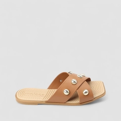 Rasteira Feminina Moleca Tachas Caramelo
