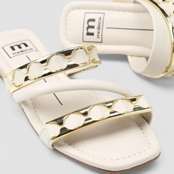 Rasteira Feminina Moleca Detalhe Metalizado Off White